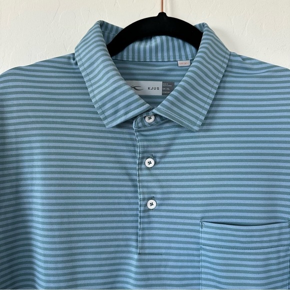 Kjus Lee Sage Green Light Blue Men’s Striped Short Sleeve Golf Polo Xtra Large - Picture 8 of 11